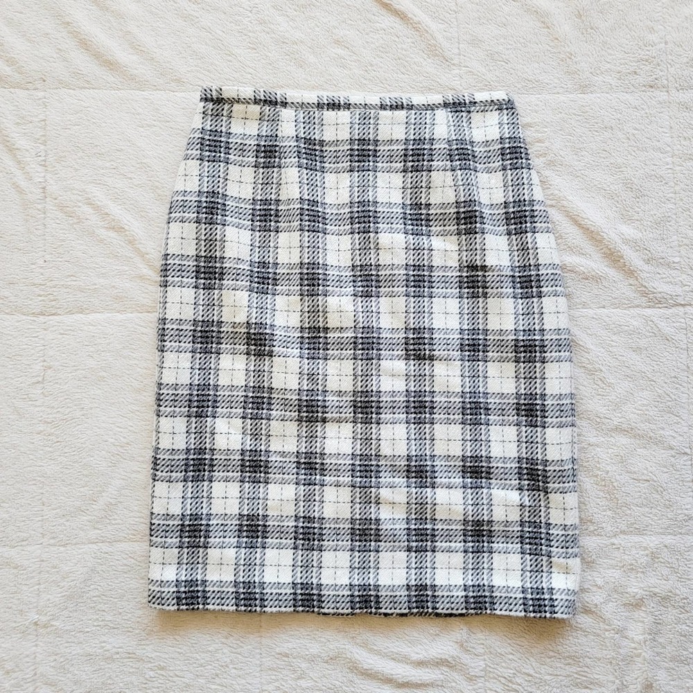 Hillard & Hanson Black and White Plaid Pencil Skirt